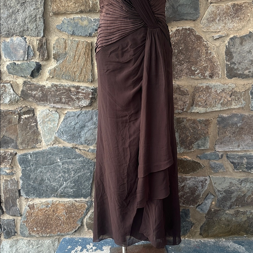 Tadashi Collection Brown Ruched Evening Gown Sleeveless Draped Maxi Dress M - Picture 3 of 8